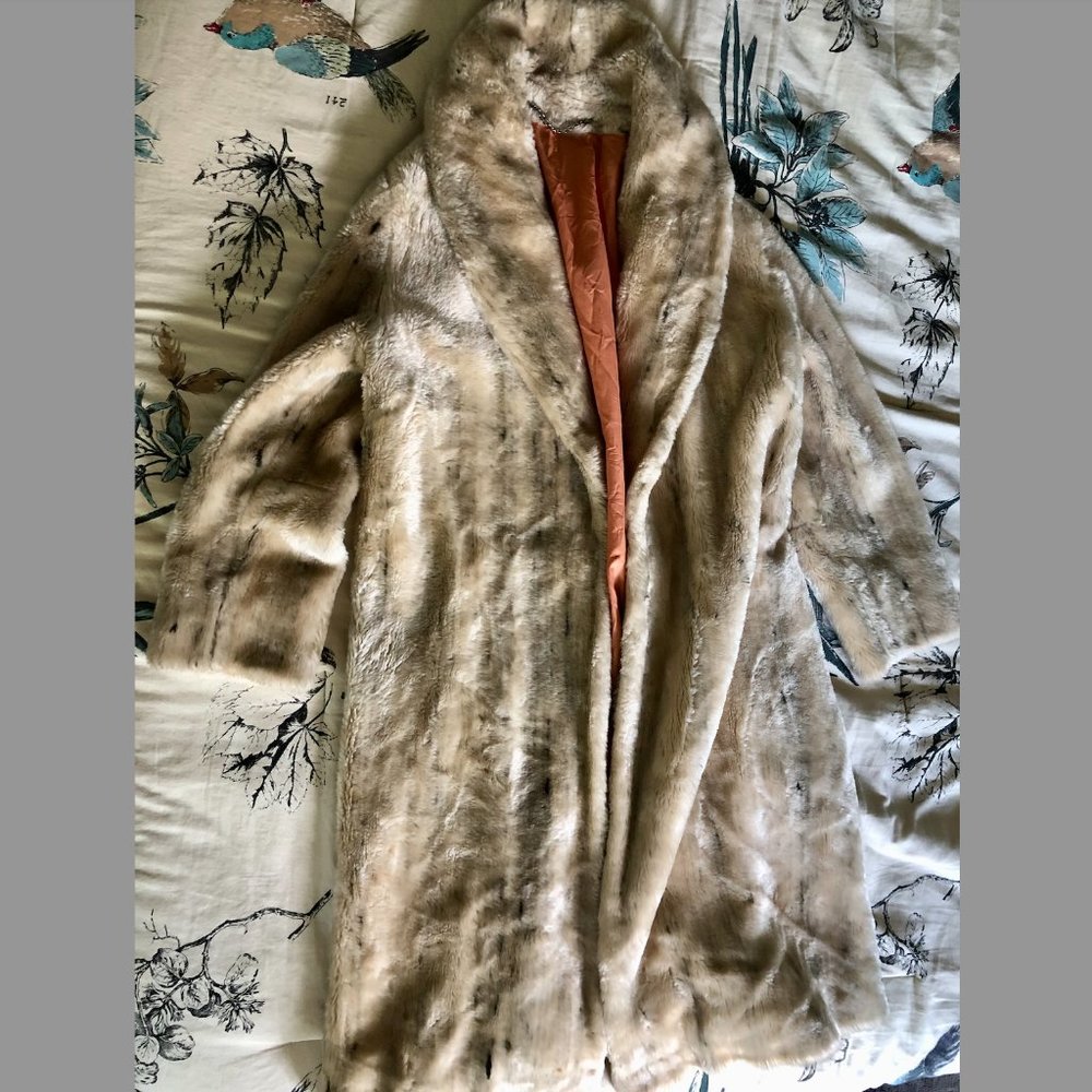 Vintage Faux Fur Coat with Satin Peach Lining